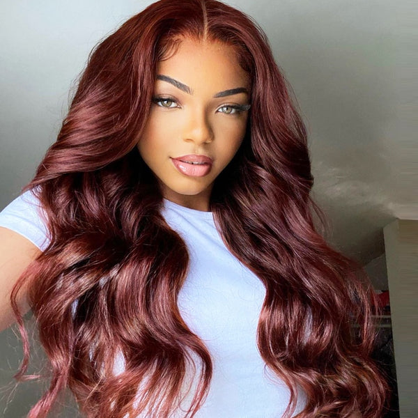 #33 Color 4*4 Lace Closure  Wig  Reddish Auburn Color Body Wave Human Hair Wig