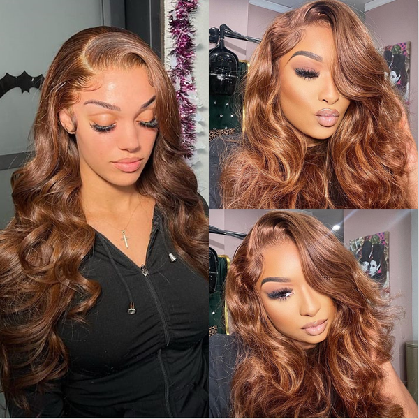 ROYA HAIR 4# Light Brown Color Body Wave Human Hair Lace Front Wig