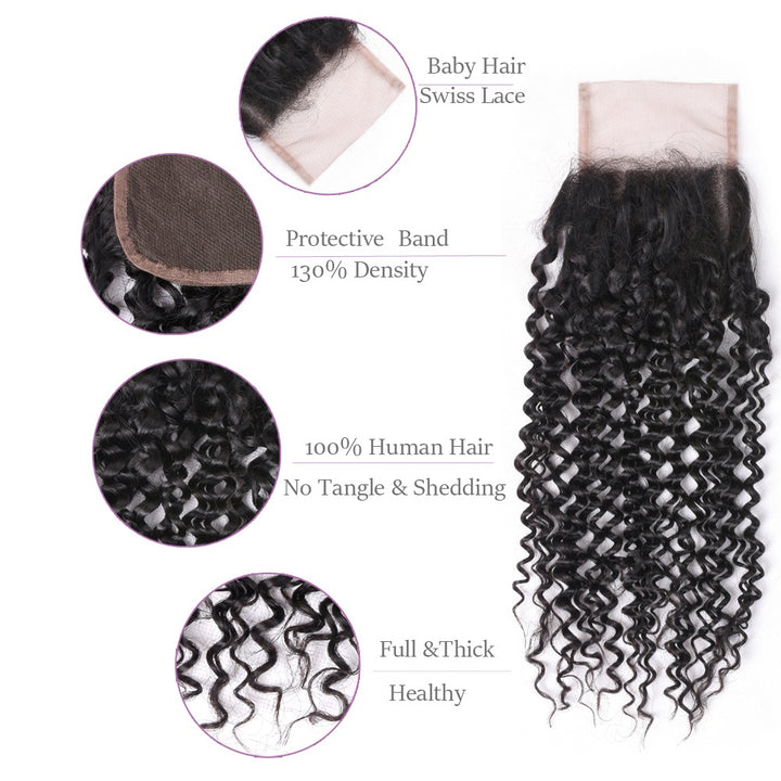 Curly Wave Peruvian Hair Weave 3 Bundles With Lace Closure 