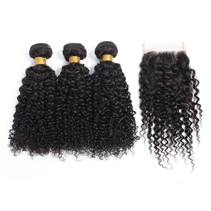 Malaysian Kinky Curly Hair Wefts With Closure