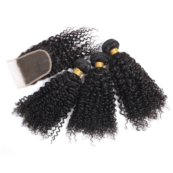 Malaysian Kinky Curly Hair Wefts With Closure