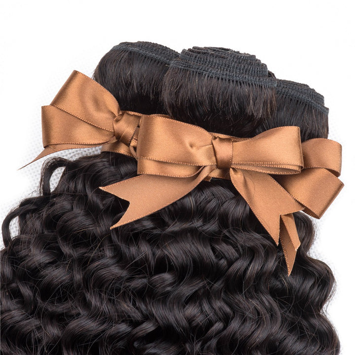 Curly Virgin Hair Weave 3 Bundles With 4x4 Lace Closure 