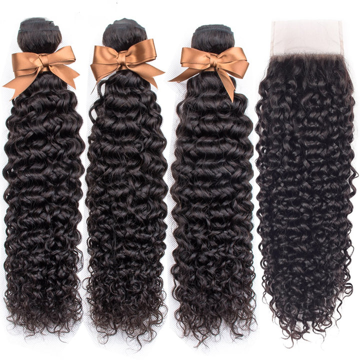  Curly Virgin Hair Weave 3 Bundles With 4x4 Lace Closure 3