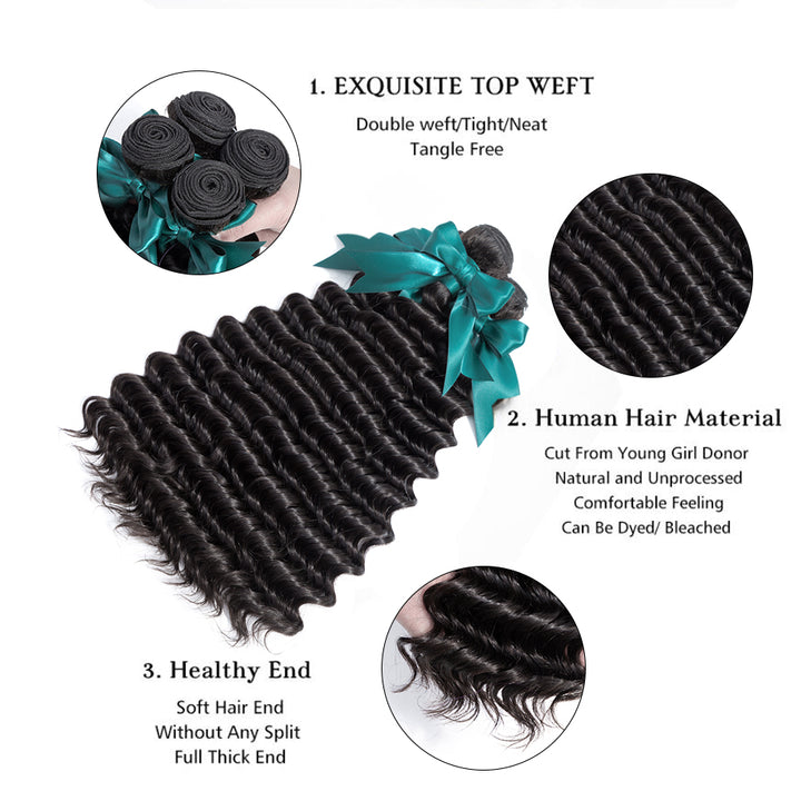 4 Bundles Malaysian Deep Wave Human Hair Bundles