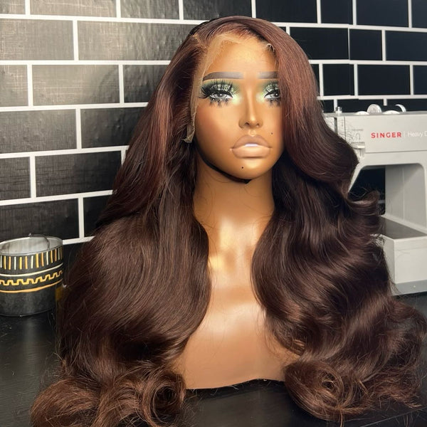 ROYA HAIR 2# Dark Brown Color Body Wave Human Hair Lace Front Wig