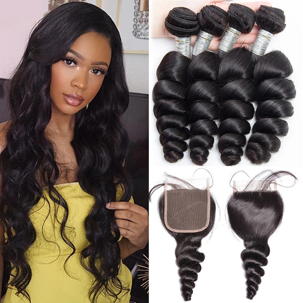 Malaysian Loose Wave 4 Bundles with 4*4 Lace Closure
