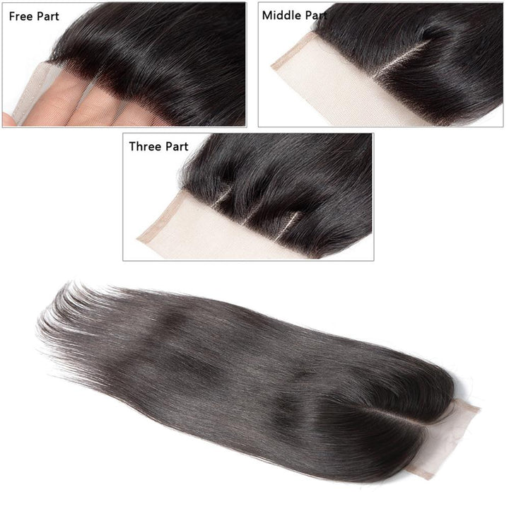 Peruvian Straight Hair 4 Bundles with Lace Closure