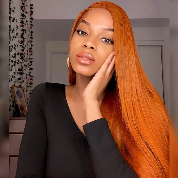 ROYA HAIR Young Hair Ginger Orange Human Hair Wigs For Women Colored 350#