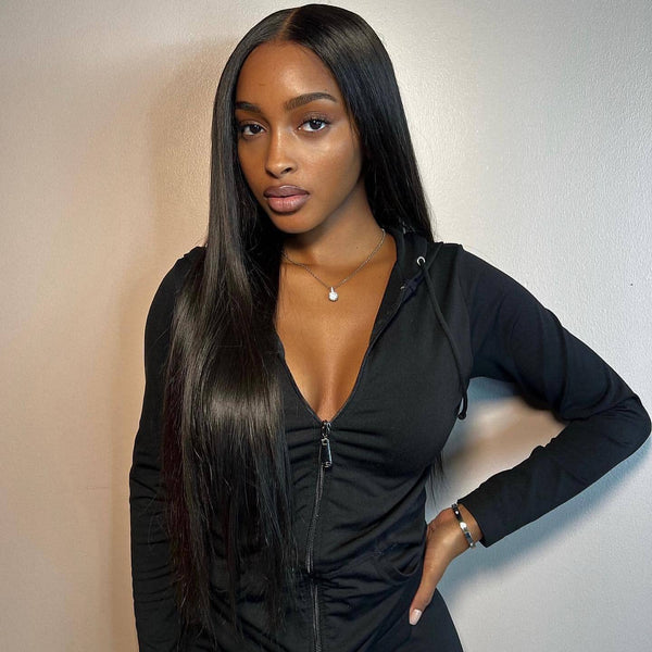 Glueless Straight Lace Frontal Human Hair Wigs Brazilian transparent lace Pre Plucked
