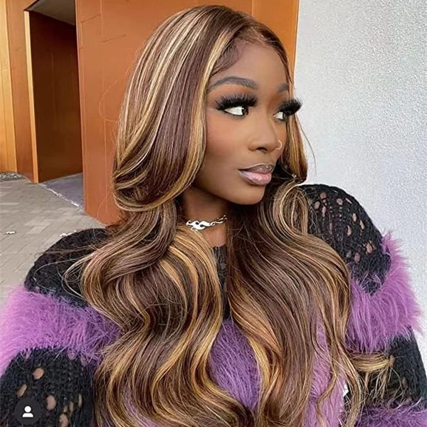 Roya Honey Blonde Ombre Highlight Hd Transparent 13*6*1 T Lace Part Wigs Preplucked