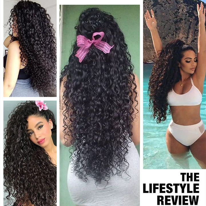 Curly Wave Peruvian Human Hair 3 Bundles With Lace Closure