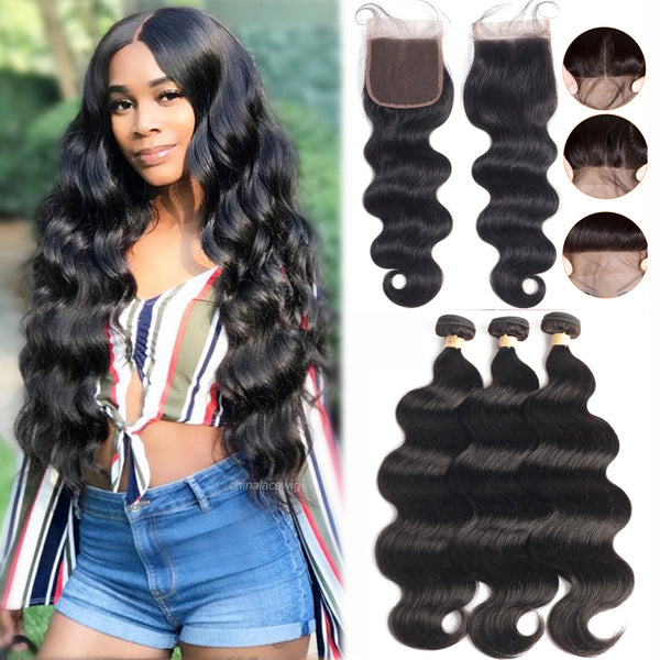 Brazilian Body Wave Bundles with Lace Closure