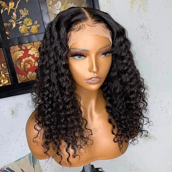  4x4 Curly Deep Wave Brazilian Virgin Human Hair Lace Wig 