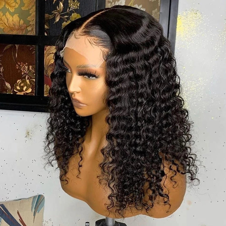  4x4 Curly Deep Wave Brazilian Virgin Human Hair Lace Wig 