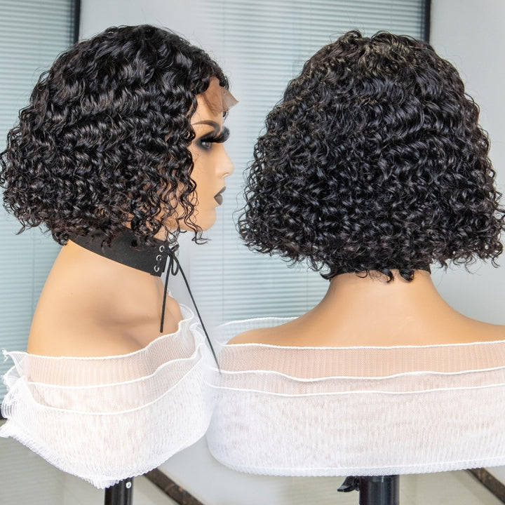 180% Density Lace Closure Remy Human Hair Bob Wigs