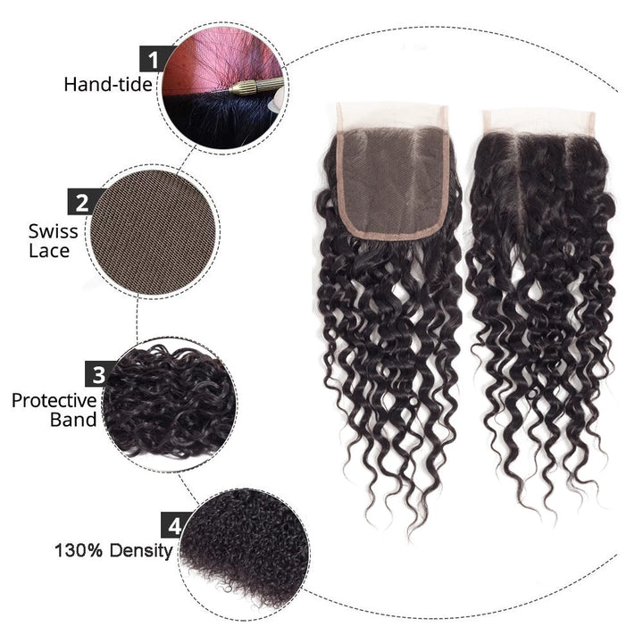 Curly Wave Peruvian Human Hair 3 Bundles With Lace Closure