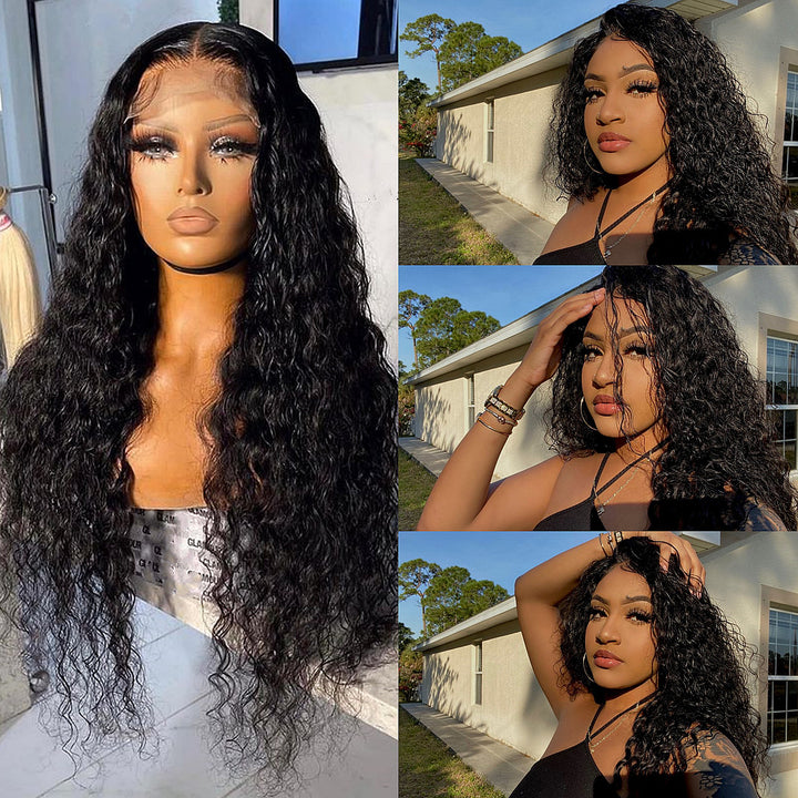 Water Wave Brazilian Virgin Human Hair Lace Wig 