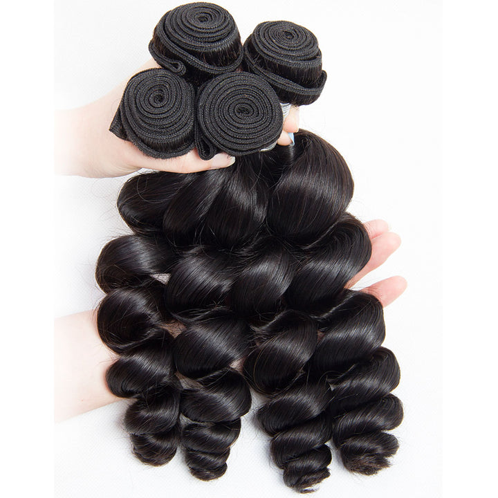 Malaysian Loose Wave 3 Bundles with 4*4 Lace Closure