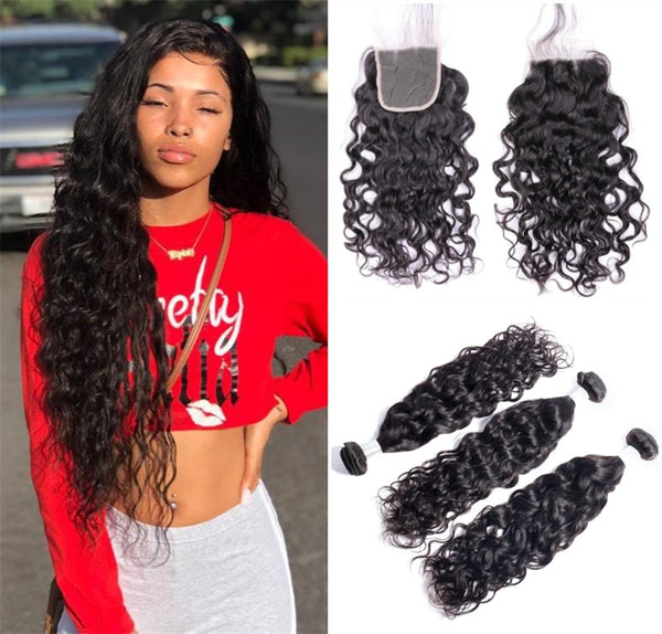 Natural Weaves Brazilian Hair 3 Bundles with  closure 