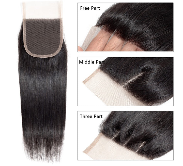 Malaysian Straight Virgin Hair 4 Bundles with 4*4 Lace Closure