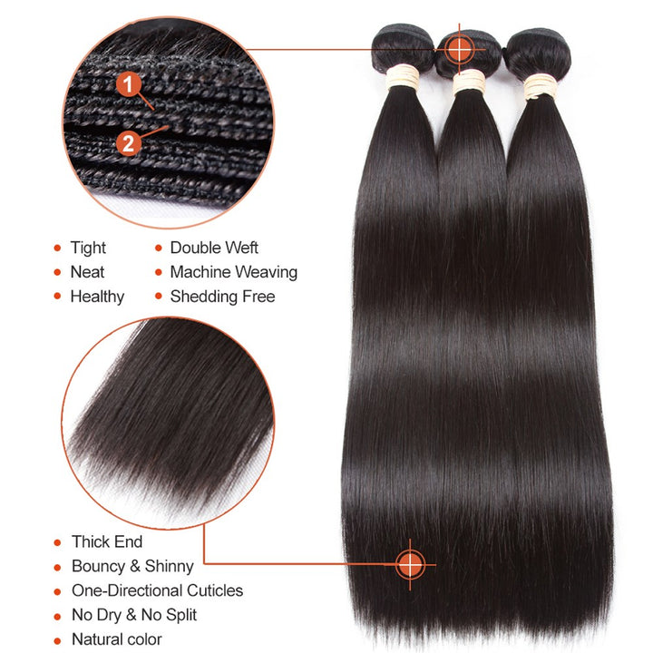 Malaysian Straight Virgin Hair 4 Bundles with 4*4 Lace Closure