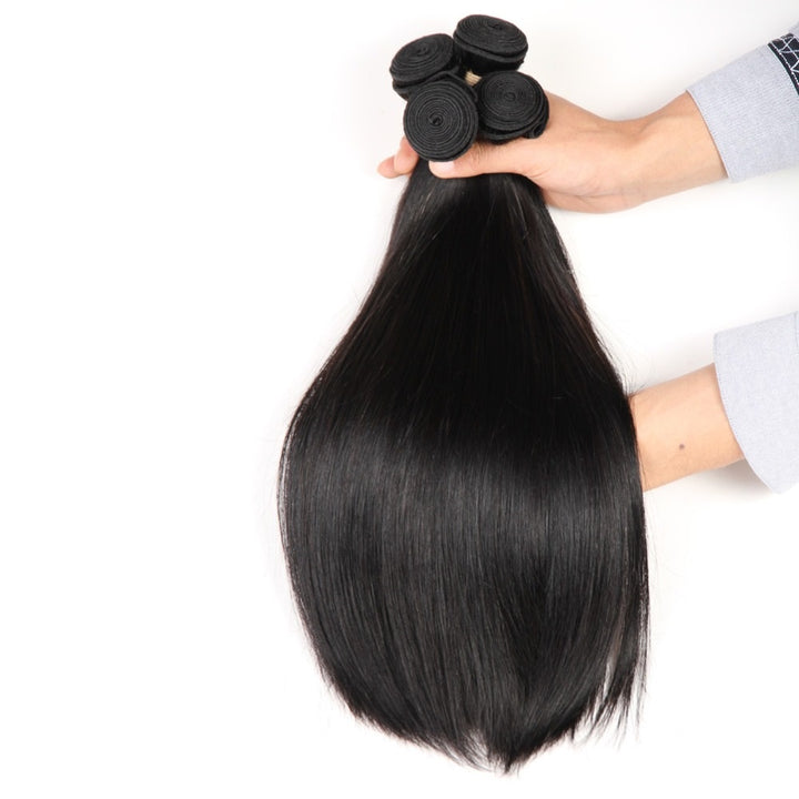 Malaysian Straight Virgin Hair 4 Bundles with 4*4 Lace Closure