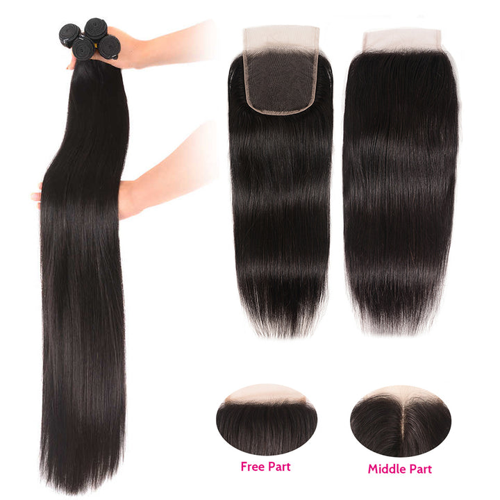  Straight 3 Bundles with 4*4 Lace Closure 