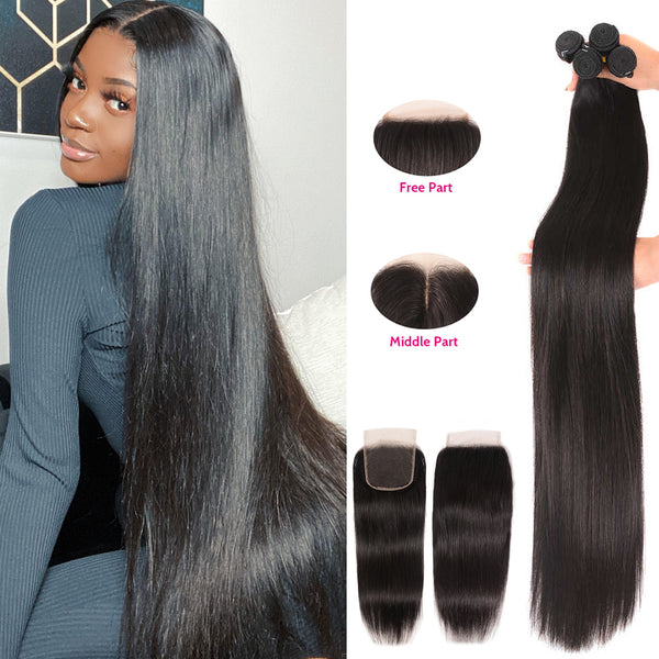  Straight 3 Bundles with 4*4 Lace Closure 